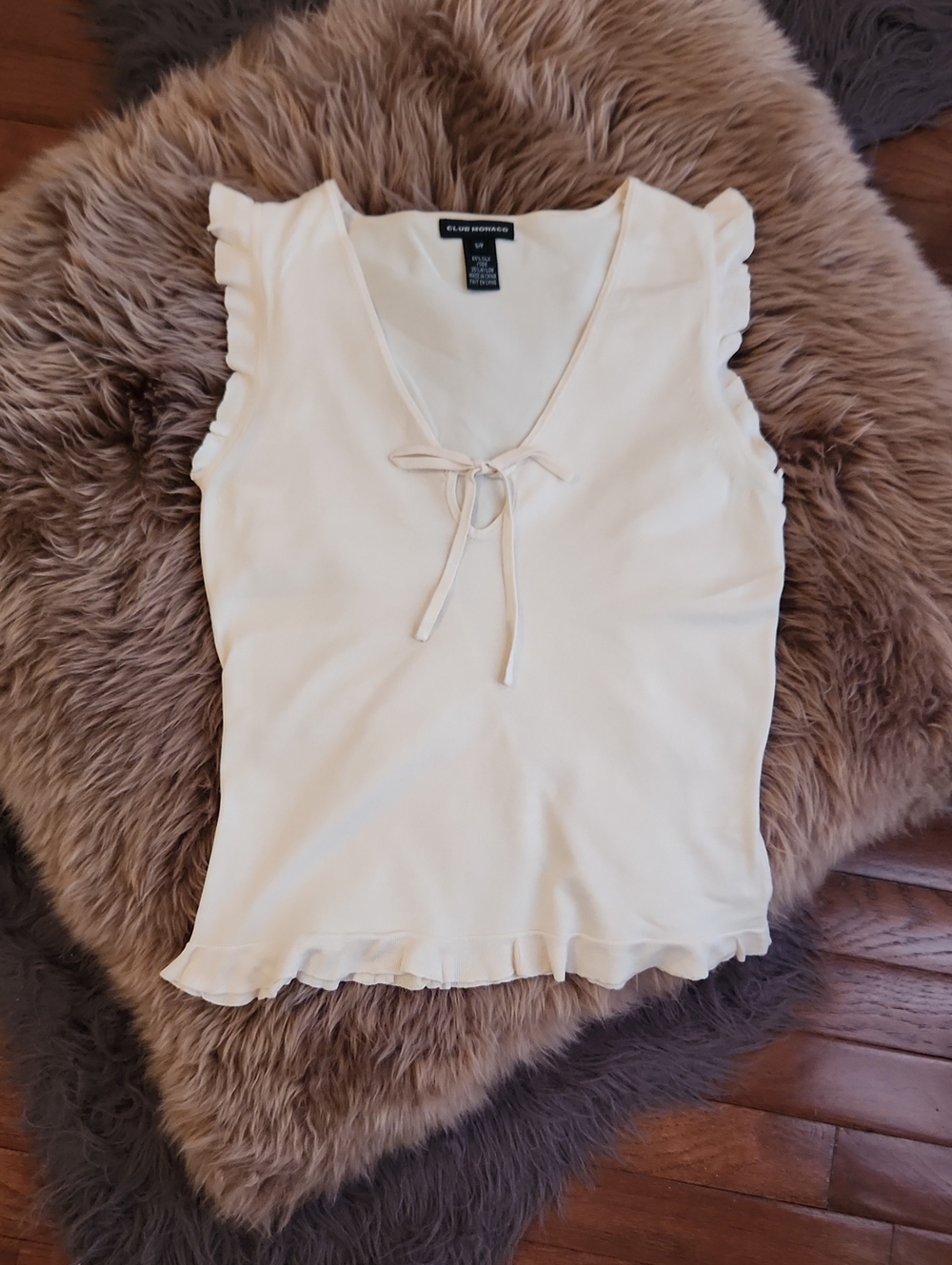 Club Monaco Cream Silk blend Tie-Front Ruffle Sleeve Tank
